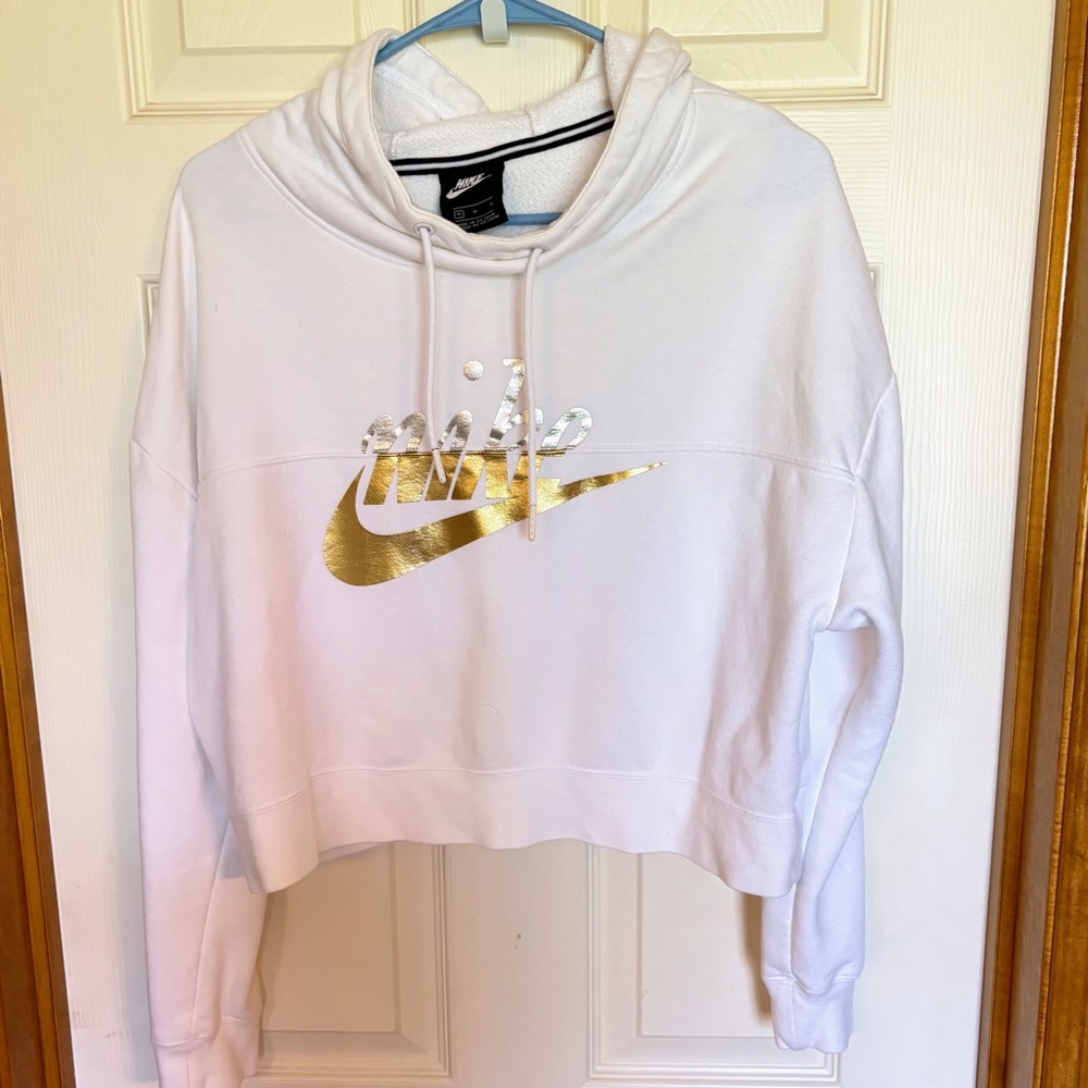 Nike White Hoodie with Gold Logo